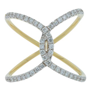 Brilliant Cut White Diamond X Criss Cross Pave Cocktail Fashion Open Bypass 14 K For Sale