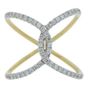 Brilliant Cut White Diamond X Criss Cross Pave Cocktail Fashion Open Bypass 14 K