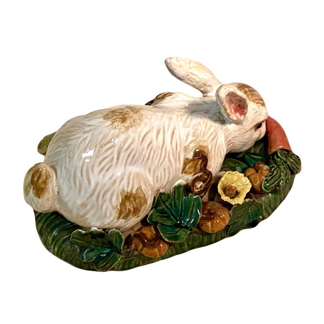 Early 20th Century Antique Handmade Majolica Ceramic White Rabbit, Easter Bunny, Centerpiece, Home Decor For Sale - Image 5 of 9