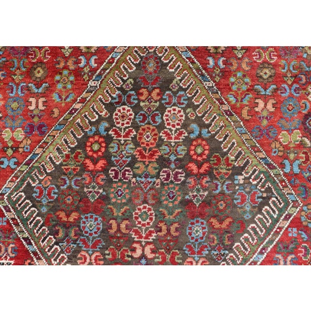 Antique Caucasian Karabagh Runner With Bold Diamond Medallion on Rich Red Field 3'9 X 8'9 For Sale - Image 10 of 13