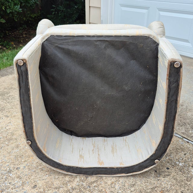 1980s Thayer Coggins Style Art Deco Revival Neoclassical Ionic Column Tub Barrel Chairs for Reupholstery - A Pair For Sale - Image 11 of 12