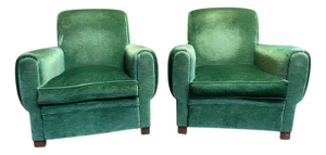 Set of Green Velvet Club Armchairs