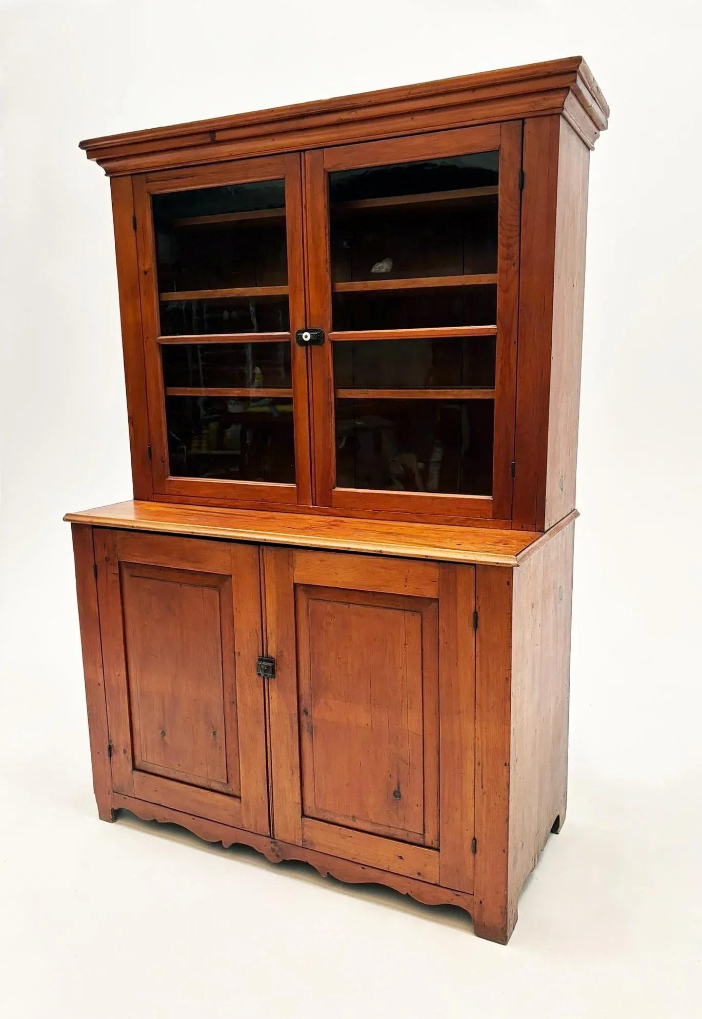Early 1800's Pennsylvania Dutch Pine Country Cupboard With Wavy