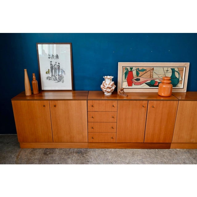 Vintage Modular Sideboard Light Wood Veneer and Brass, 1970s For Sale - Image 4 of 18