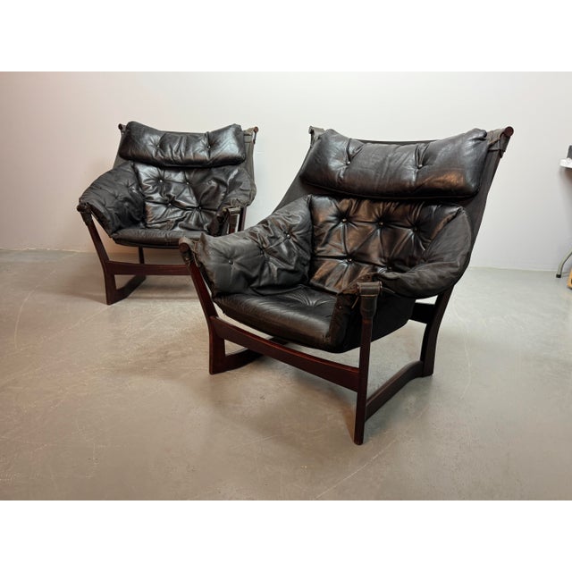 Wood Mid-Century Trega Sling Lounge Chairs by Tormod Alnæs for Sørlie Møbler, Norway, 1970s For Sale - Image 7 of 17