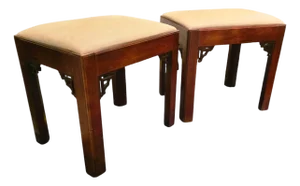 Pair of Vintage W & J Sloane Ming-Style Hardwood Benches With Corner Spandrels