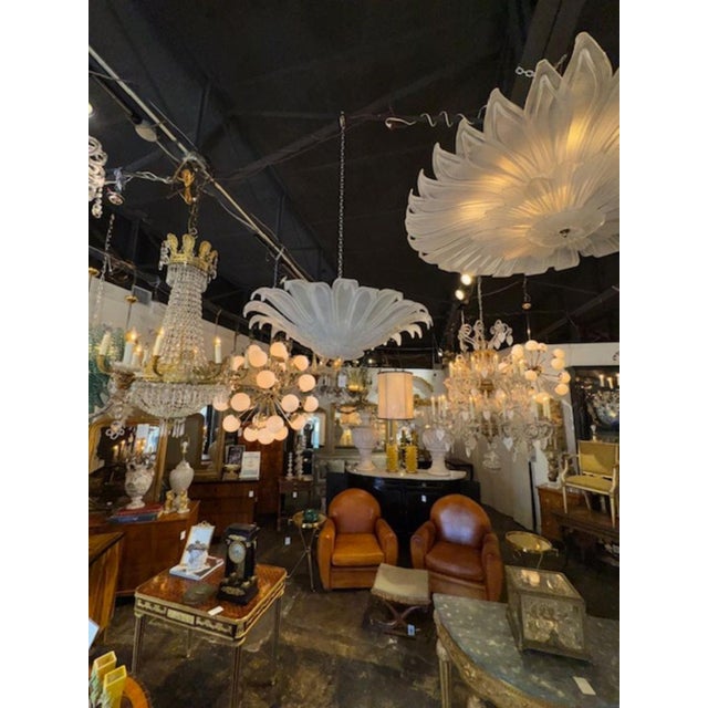 Early 21st Century Modern Murano Frost Glass Flower Form Flush Mount Chandelier For Sale - Image 5 of 5