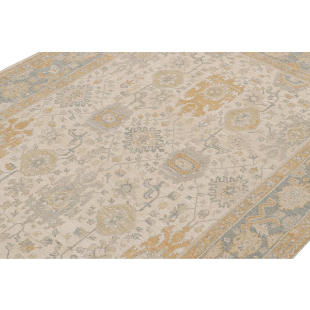 Rug & Kilim Rug & Kilim’s Oushak Rug in Beige, Gold and Blue Floral Patterns For Sale - Image 4 of 7