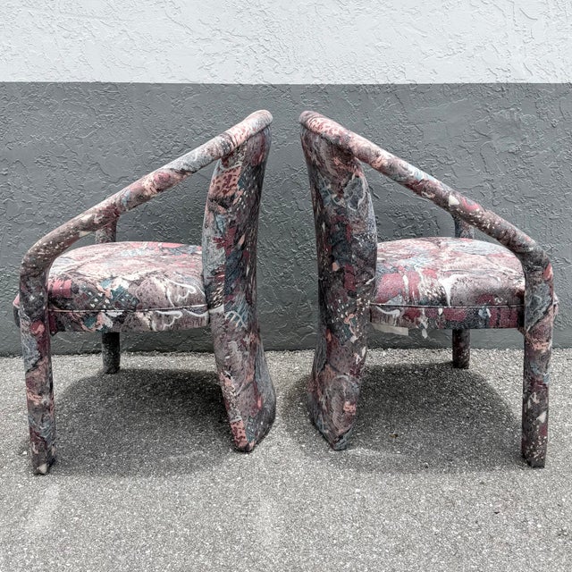 1980s Vintage Postmodern. Purple Pink and Blue Arm Chairs - A Pair For Sale - Image 5 of 6