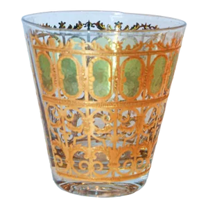 1950s Culver Ltd Valencia Pattern Barware With Green and 22 Karat Gold