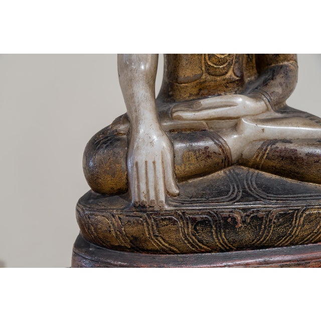 Burmese Artist, Buddha Sculpture, 1700s, Alabaster & Wood For Sale - Image 3 of 10