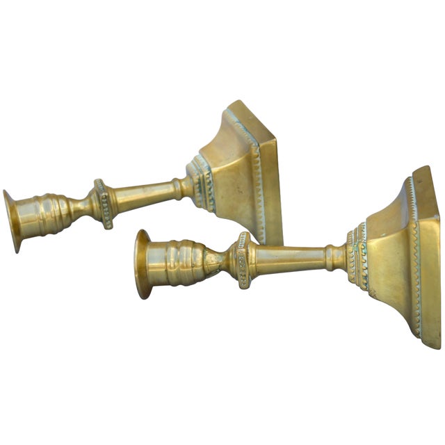 Late 19th Century Late 19th Century Handcrafted Well-Detailed Italian Brass Candlesticks- S/2 For Sale - Image 5 of 6