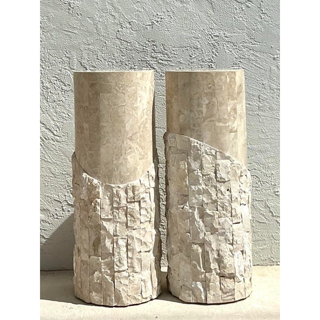 Vintage Boho Tessellated Stone Pedestals - A Pair For Sale In West Palm - Image 6 of 7