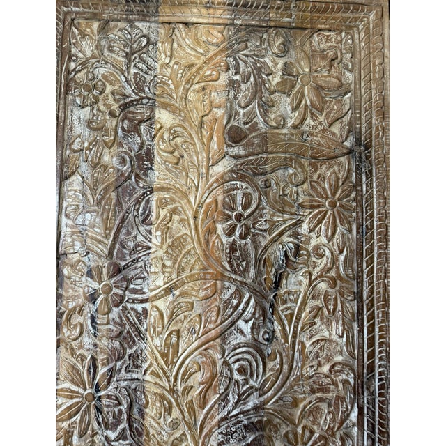1920s Hand-Carved Tree of Life Wooden Wall Panel – Rustic Whitewashed Vintage Barn Door Art 80 For Sale - Image 5 of 7