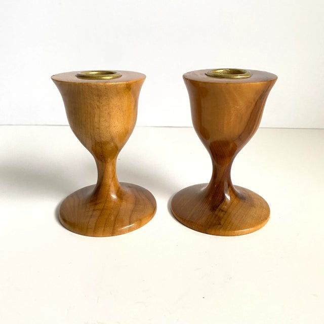 Mid Century 1960s Oregon MyrtleWood Candle Holders Tulip Shape a Pair Beautiful shape and wood grain on these, use them on...