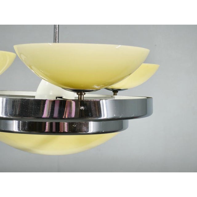 Metal Czech Art Deco Opaline Glass Chandelier, 1940s For Sale - Image 7 of 16