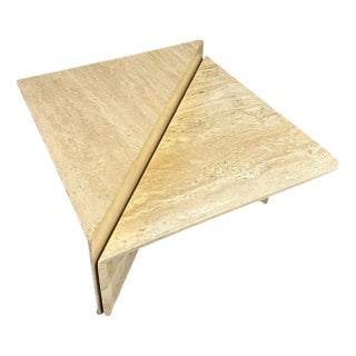 1980s Italian Post Modern Travertine Triangular Marble 2 Piece Cocktail Table For Sale