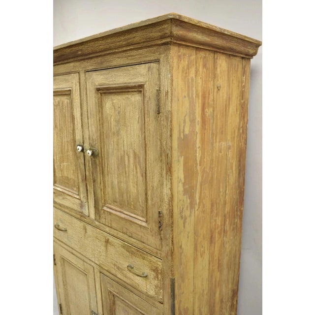 Antique French Country Farmhouse Beige Distressed Paint Kitchen Cupboard Cabinet For Sale In Philadelphia - Image 6 of 13