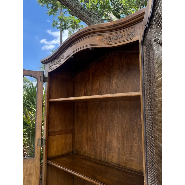 Vintage French Provincial Carved Wood Armoire With Chicken Wire Doors For Sale In Tampa - Image 6 of 9