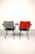 Set of 2 tubular frame chairs with faux leather upholstery in black, taupe and red and black painted armrests. Some very...
