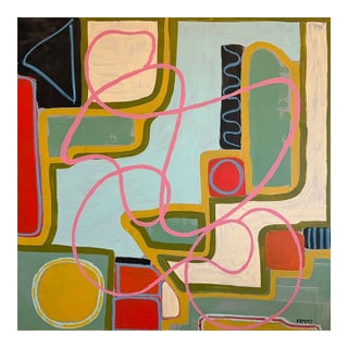 Large Contemporary Abstract Acrylic Painting – Pink Linear & Geometric Expressions For Sale
