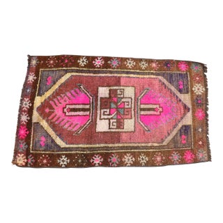 Vintage Mid Century Brown & Pink Rug For Sale