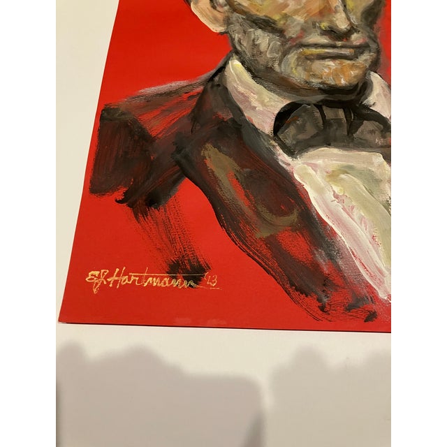 Original approx 12 x 18.5 painting on red paper signed bottom left Unframed