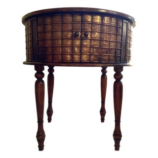 Theodore Alexander Hand-Carved Vintage Wooden Drum Book Table For Sale