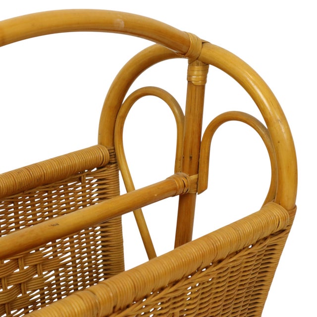 Wood Vintage Boho Bamboo and Rattan Magazine Rack, 1980s For Sale - Image 7 of 12