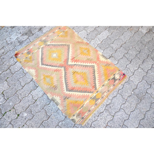 1960s Naturel Wool Area Kilim Rug For Sale - Image 4 of 11