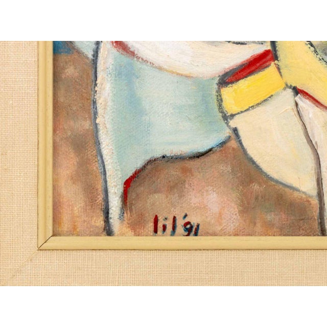 1990s Signed Post-Cubist Harbor Scene Oil on Canvas For Sale - Image 5 of 6