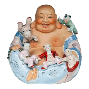 Early 20th Century Vietnamese Hand-Painted Porcelain "Happy Buddha" Sculpture