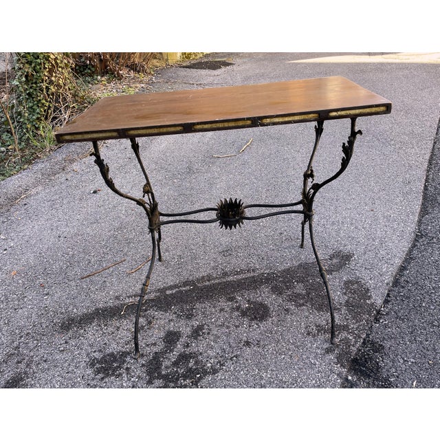French French Wrought Iron Side Table W/ Flowers & Wooden Top For Sale - Image 3 of 12
