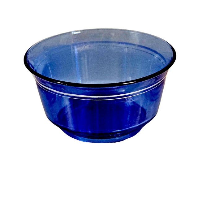 1930s Hazel Atlas Cobalt Blue White Band Glass Cereal Bowls Set of 4 5" For Sale - Image 5 of 9