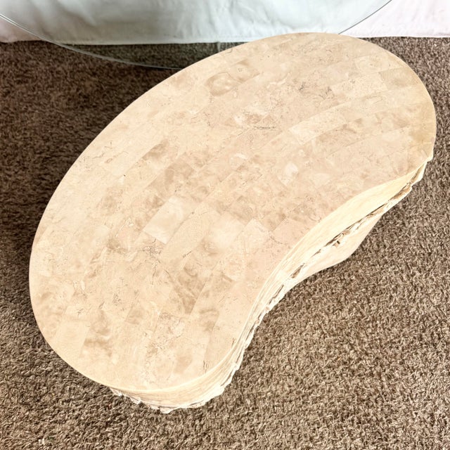 Stone Postmodern Tessellated Stone Glass Top Kidney Coffee Table For Sale - Image 7 of 10