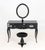 Boca do Lobo "Melrose" Black Lacquered Dressing Table and Stool, the oval mirror above black glass top with eleven drawers...