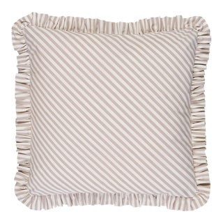Schumacher Brigitte Stripe Pillow 16" in Taupe For Sale