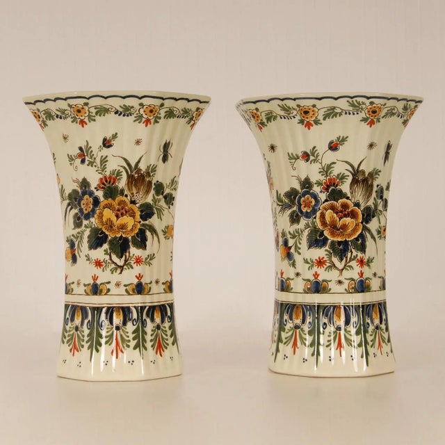 Polychrome Delftware Beaker Vases from Royal Delft, 1950s, Set of 2 For Sale - Image 9 of 9