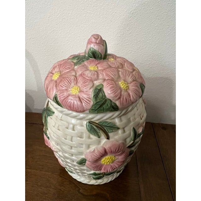 Franciscan China Late 20th Century Francisan Ware Desert Rose Basket Weave Canister For Sale - Image 4 of 7