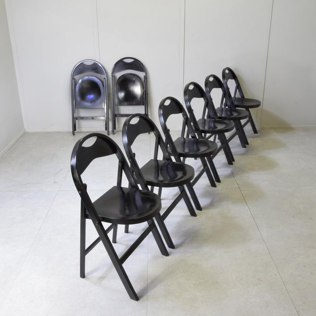 Black Tric Folding Chairs in Black Lacquered Beech by Achille & Pier Giacomo Castiglioni for Bernini, 1960s, Set of 8 For Sale - Image 8 of 10