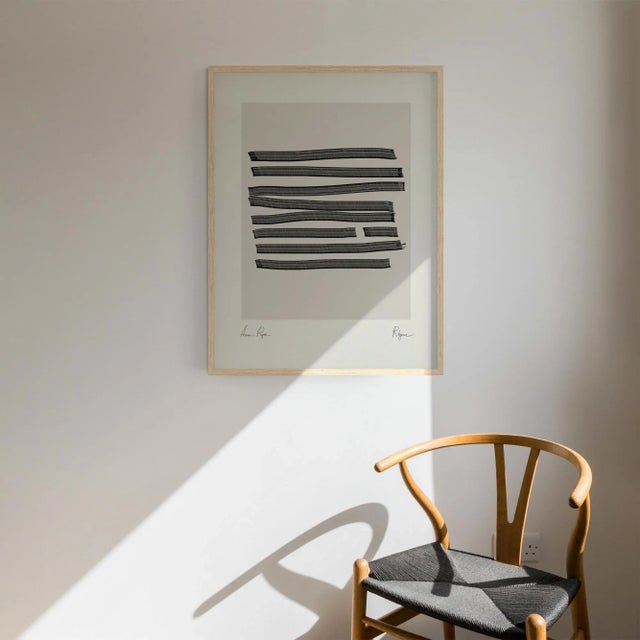 Abstract open edition giclee print. 20"x28" Elegant black lines geometrical thick lines drawing on beige background....