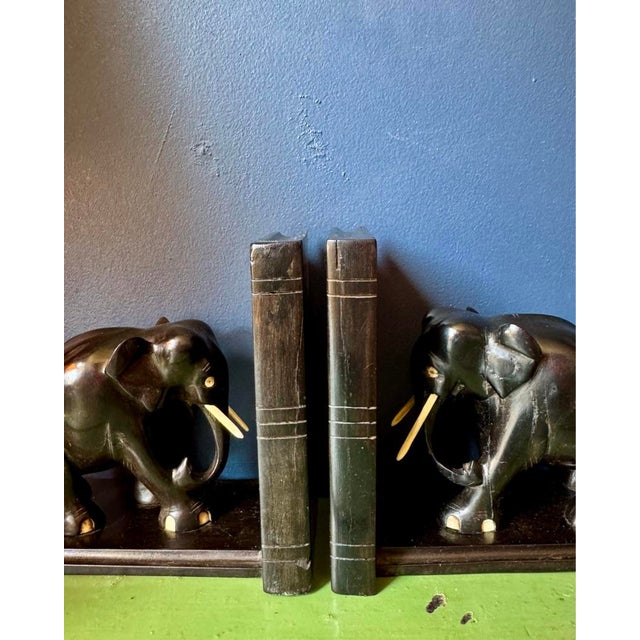 Vintage Ebony Elephant Bookends, 1950, Set of 2 For Sale - Image 4 of 11