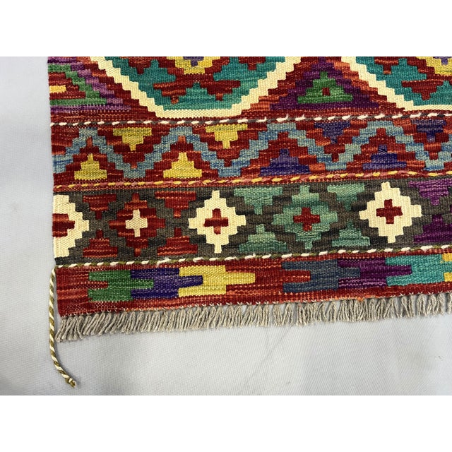 4' X 5'10" Afghan Chobi Khorjin Geometric Wool Kilim Rug For Sale - Image 14 of 17