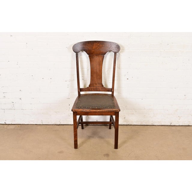 Limbert Style Antique Arts & Crafts Carved Oak Side Chair or Dining Chair, Circa 1900 For Sale - Image 12 of 12