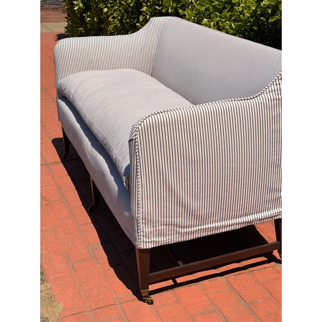Wood Vintage Elegant Sofa With High Back, Striped Ticking Slipcover For Sale - Image 7 of 8