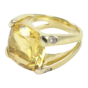 Christina Addison 18kt Yellow Gold Large Cushion Ring With Citrine and Diamond