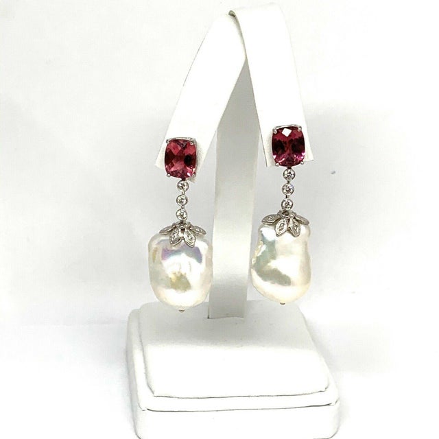 Fine Quality Freshwater Pearl Diamond Tourmaline Earrings 14k Gold Certified $4,950 920746 This is a Unique Custom Made...