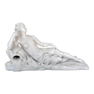 19th-Century Italian White Marble Sculpture Reclining Nymph Woman For Sale