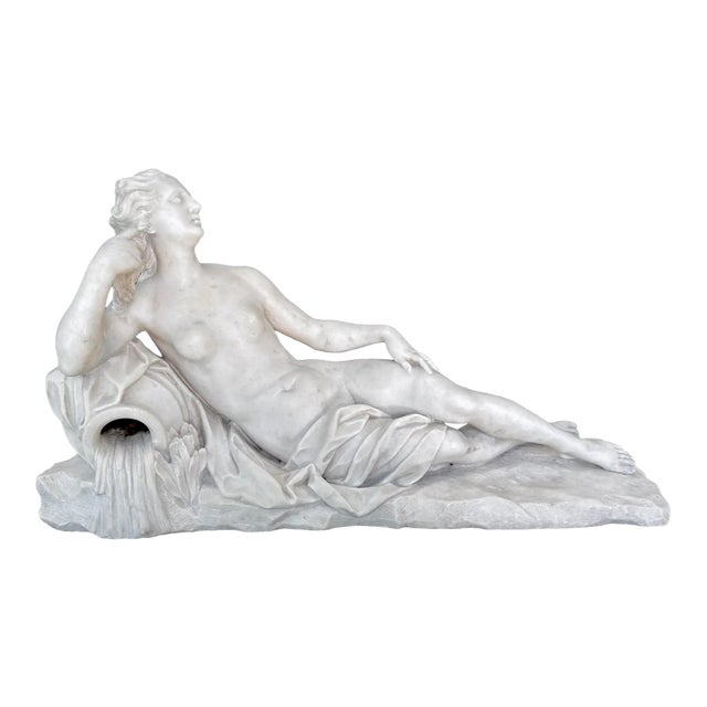 19th-Century Italian White Marble Sculpture Reclining Nymph Woman For Sale