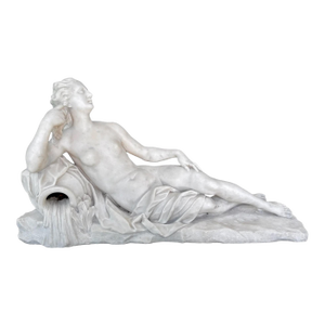 19th-Century Italian White Marble Sculpture Reclining Nymph Woman